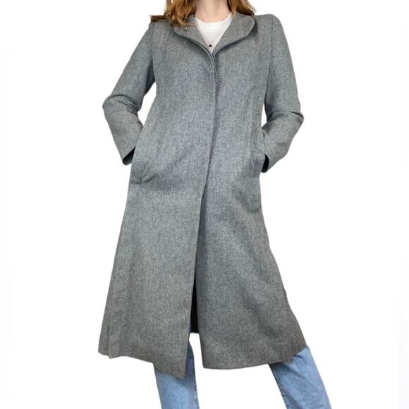 Vintage 80s Light Gray Size Medium 100% Wool Button Front Peacoat Winter Jacket - Picture 1 of 8